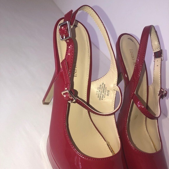 Enzo Angiolini Red Patent Leather Peep Toe Slingback Platform Heels - Picture 5 of 16